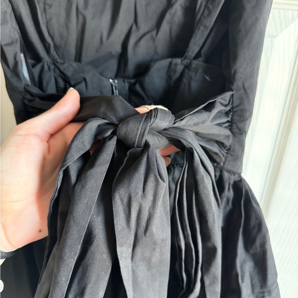 WINDSOR Black Drop Waist Mini Dress Bow Tie Back Square Neck Poofy Mesh Slim S - Picture 7 of 9